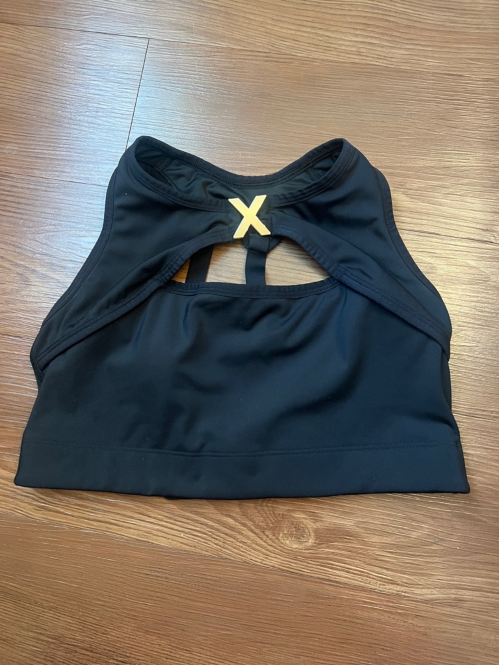Savage X Fenty Black Sports Bra with Gold X Back Accent